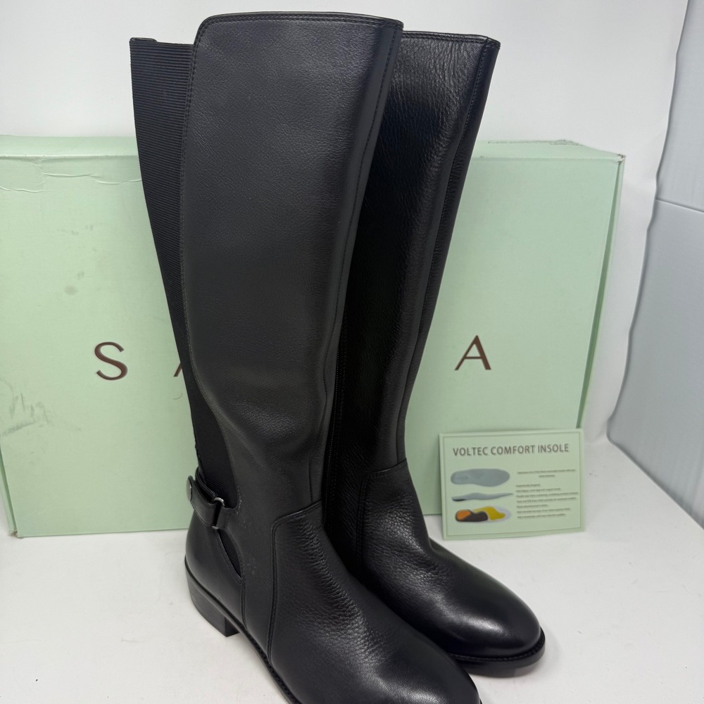 Salvia Nan Black Pebble Leather Tall Riding Boots Women Size 38 Elastic Zip Side